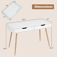 43.5 Inch Computer Desk with 2 Drawers for Small Spaces-White