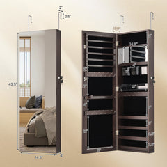 43.5 Inch Jewelry Mirror Cabinet with Full-length Mirror and Adjustable Hangers-Dark Brown