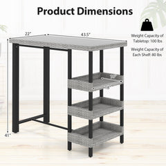 43.5 Inch Outdoor Bar Table with Tempered Glass Top