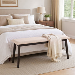 43.5 Inch Upholstered Entryway Bench with Rubber Wood Frame-Beige