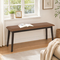 43.5 Inch Upholstered Entryway Bench with Rubber Wood Frame-Brown