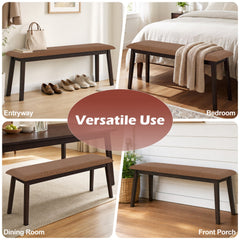 43.5 Inch Upholstered Entryway Bench with Rubber Wood Frame-Brown