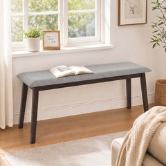 43.5 Inch Upholstered Entryway Bench with Rubber Wood Frame-Gray