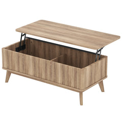 43.5 inches Rectangle Wooden Fluted Lift Top Coffee Table-Walnut