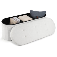 43 inches Folding Teddy Storage Ottoman Bench with Dividers for Living Room and Bedroom-Beige