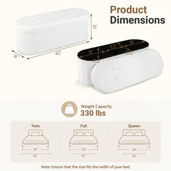 43 inches Folding Teddy Storage Ottoman Bench with Dividers for Living Room and Bedroom-Beige
