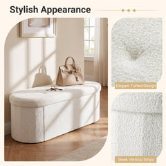 43 inches Folding Teddy Storage Ottoman Bench with Dividers for Living Room and Bedroom-Beige