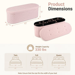 43 inches Folding Teddy Storage Ottoman Bench with Dividers for Living Room and Bedroom-Pink
