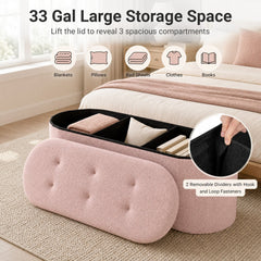 43 inches Folding Teddy Storage Ottoman Bench with Dividers for Living Room and Bedroom-Pink