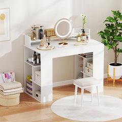 43 Inch Computer Desk with Power Outlets and 2 Bookcases-White