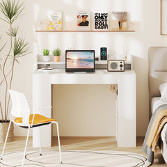 43 Inch Computer Desk with Power Outlets and 2 Bookcases-White