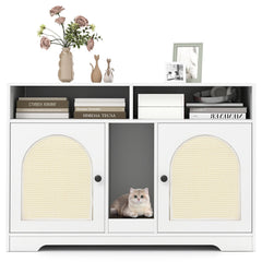 43 Inches Cat Litter Box Enclosure with Storage and Double Rooms-White