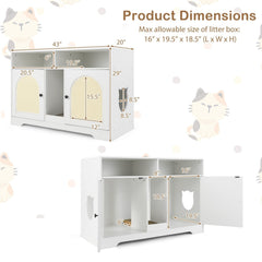 43 Inches Cat Litter Box Enclosure with Storage and Double Rooms-White