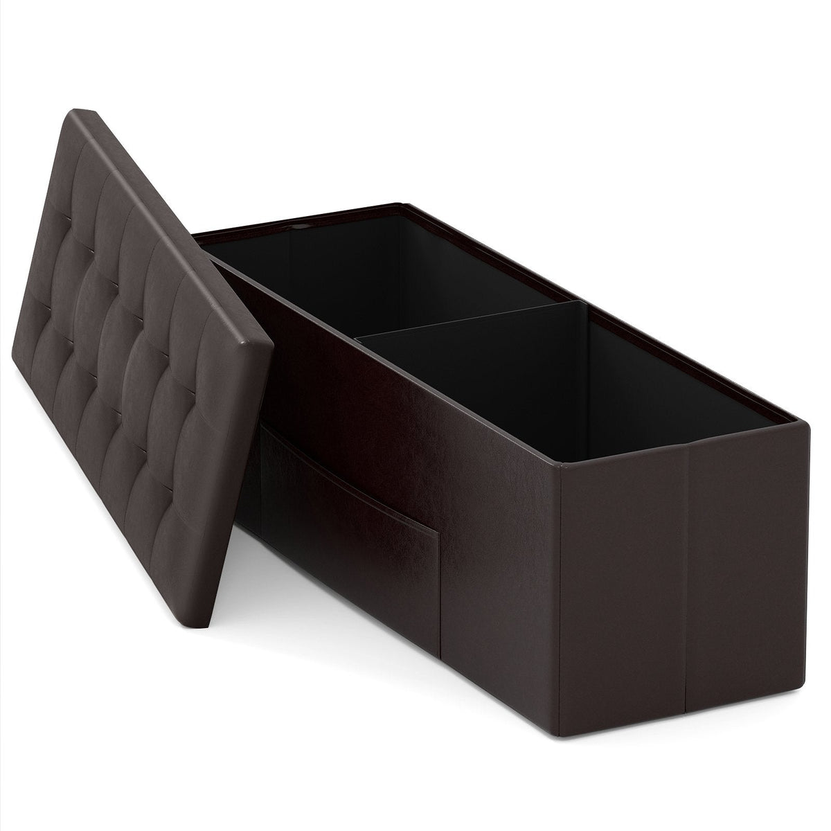 43 Inches Folding Storage Ottoman Bench Foot Rest Stool End of Bed Bench-Brown