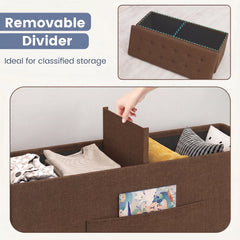 43 Inches Folding Storage Ottoman Bench Linen End of Bed Bench with Padded Seat-Brown