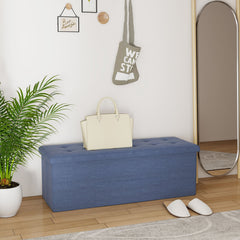 43 Inches Folding Storage Ottoman Bench Linen End of Bed Bench with Padded Seat-Navy