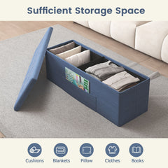 43 Inches Folding Storage Ottoman Bench Linen End of Bed Bench with Padded Seat-Navy