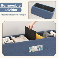 43 Inches Folding Storage Ottoman Bench Linen End of Bed Bench with Padded Seat-Navy
