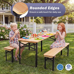 43.5 Inch Folding Kids Picnic Table & Bench Set No Assembly Wooden Toddler Table-Black