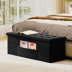 43 Inches Folding Storage Ottoman Bench with Padded Seat-Black