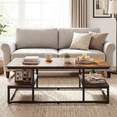 43 inches Rectangle Coffee Table with Storage and Open Shelves-Rusticbrown