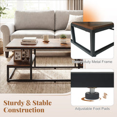 43 inches Rectangle Coffee Table with Storage and Open Shelves-Rusticbrown