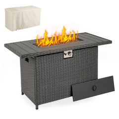 44.5 Inch Propane Fire Pit Table Rattan Gas 2-in-1 with Stainless Steel Burner-Black