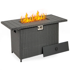 44.5 Inch Propane Fire Pit Table Rattan Gas 2-in-1 with Stainless Steel Burner-Black