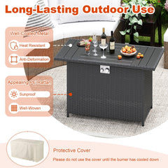 44.5 Inch Propane Fire Pit Table Rattan Gas 2-in-1 with Stainless Steel Burner-Black