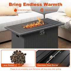44.5 Inch Propane Fire Pit Table Rattan Gas 2-in-1 with Stainless Steel Burner-Black