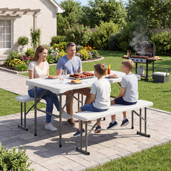 44 inches HDPE Folding Picnic Table Set with 2 Benches-White