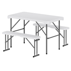 44 inches HDPE Folding Picnic Table Set with 2 Benches-White
