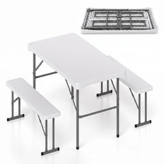 44 inches HDPE Folding Picnic Table Set with 2 Benches-White