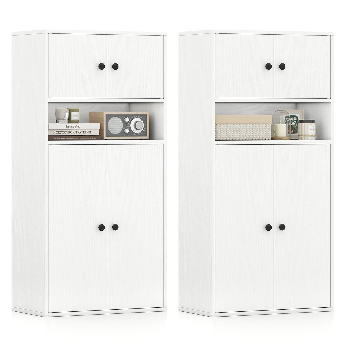 44 Inches Tall Bookshelf with Doors and Adjustable Shelf-2 Pieces