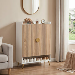 44 inches Tall Shoe Storage Cabinet with 7-Tier Doors and Adjustable Shelves for Entryway-Natural
