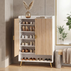 44 inches Tall Shoe Storage Cabinet with 7-Tier Doors and Adjustable Shelves for Entryway-Natural