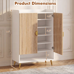 44 inches Tall Shoe Storage Cabinet with 7-Tier Doors and Adjustable Shelves for Entryway-Natural