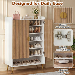 44 inches Tall Shoe Storage Cabinet with 7-Tier Doors and Adjustable Shelves for Entryway-Natural