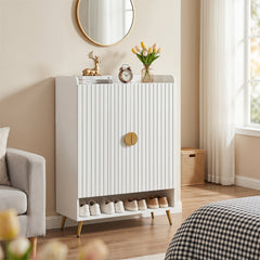 44 inches Tall Shoe Storage Cabinet with 7-Tier Doors and Adjustable Shelves for Entryway-White