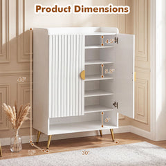 44 inches Tall Shoe Storage Cabinet with 7-Tier Doors and Adjustable Shelves for Entryway-White