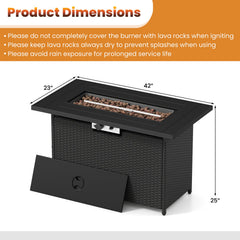 44.5 Inch Propane Fire Pit Table Rattan Gas 2-in-1 with Stainless Steel Burner-Black & Gray
