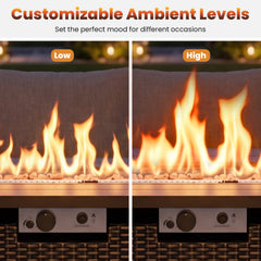 44.5 Inch Propane Fire Pit Table Rattan Gas 2-in-1 with Stainless Steel Burner-Black & Gray