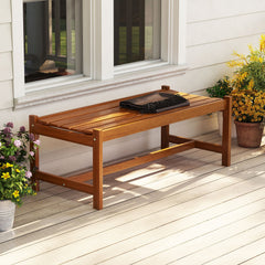 44 inches Patio Wood Bench Set of 2 Outdoor Solid Hardwood Dining Bench with Teak Oil Finish