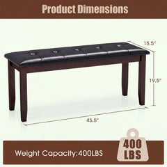 45.5 inches PU Leather Upholstered Bench with Soft Padded Seat and Strong Rubber Wood Legs-Brown