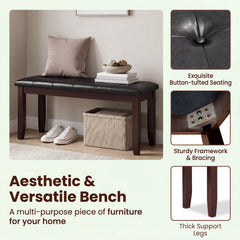 45.5 inches PU Leather Upholstered Bench with Soft Padded Seat and Strong Rubber Wood Legs-Brown