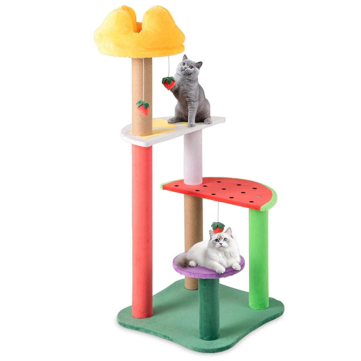 45 Inch Fruit Themed Cat Tree with Crown Top Perch, Watermelon Platform and Sisal Posts