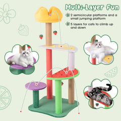 45 Inch Fruit Themed Cat Tree with Crown Top Perch, Watermelon Platform and Sisal Posts