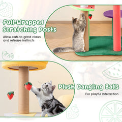 45 Inch Fruit Themed Cat Tree with Crown Top Perch, Watermelon Platform and Sisal Posts