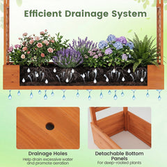45 Inch Tall Wooden Raised Garden Bed with Side Trellis and Hanging Roof Drainage Holes-Orange