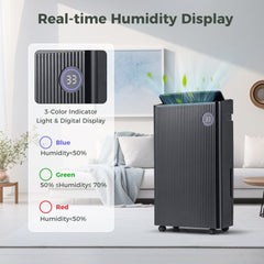 57 Pint Dehumidifier for 4500 Sq Ft, 19 Pints DOE, 4 Modes, 120 Degree Swing, 1.5 Gallon Tank, Black